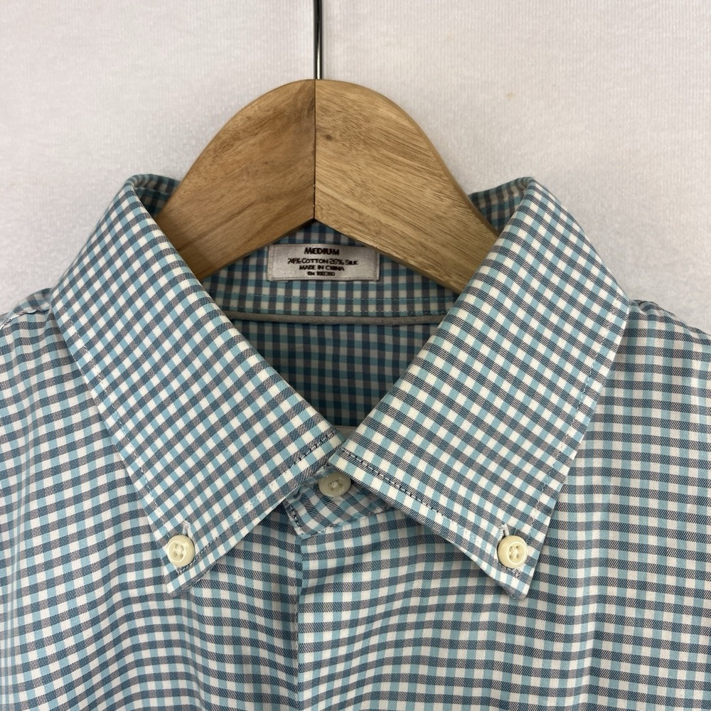 Peter Millar Crown Soft Shirt Blue Check Cotton Silk Long Sleeve Button Up Sz M